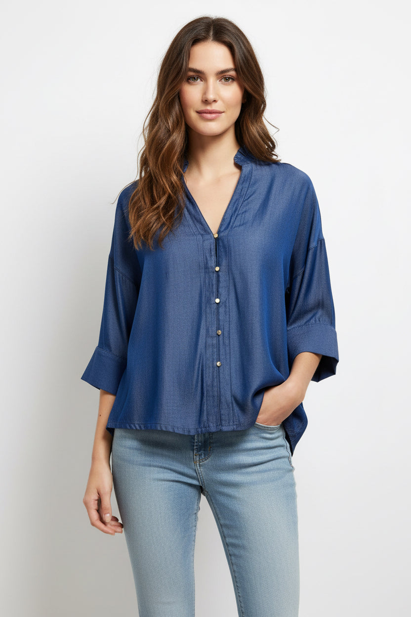 Ruffle V Neck Bun Down Top