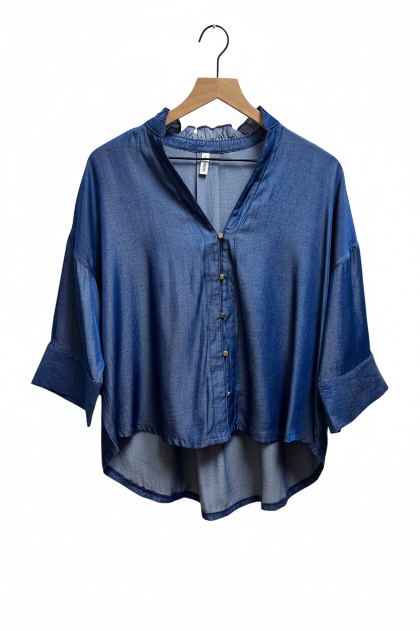 Ruffle V Neck Bun Down Top