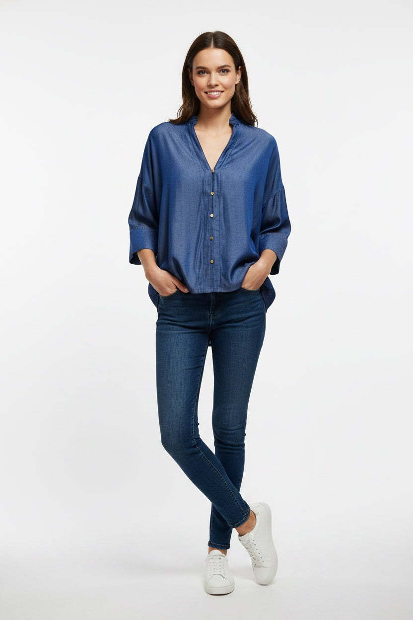 Ruffle V Neck Bun Down Top