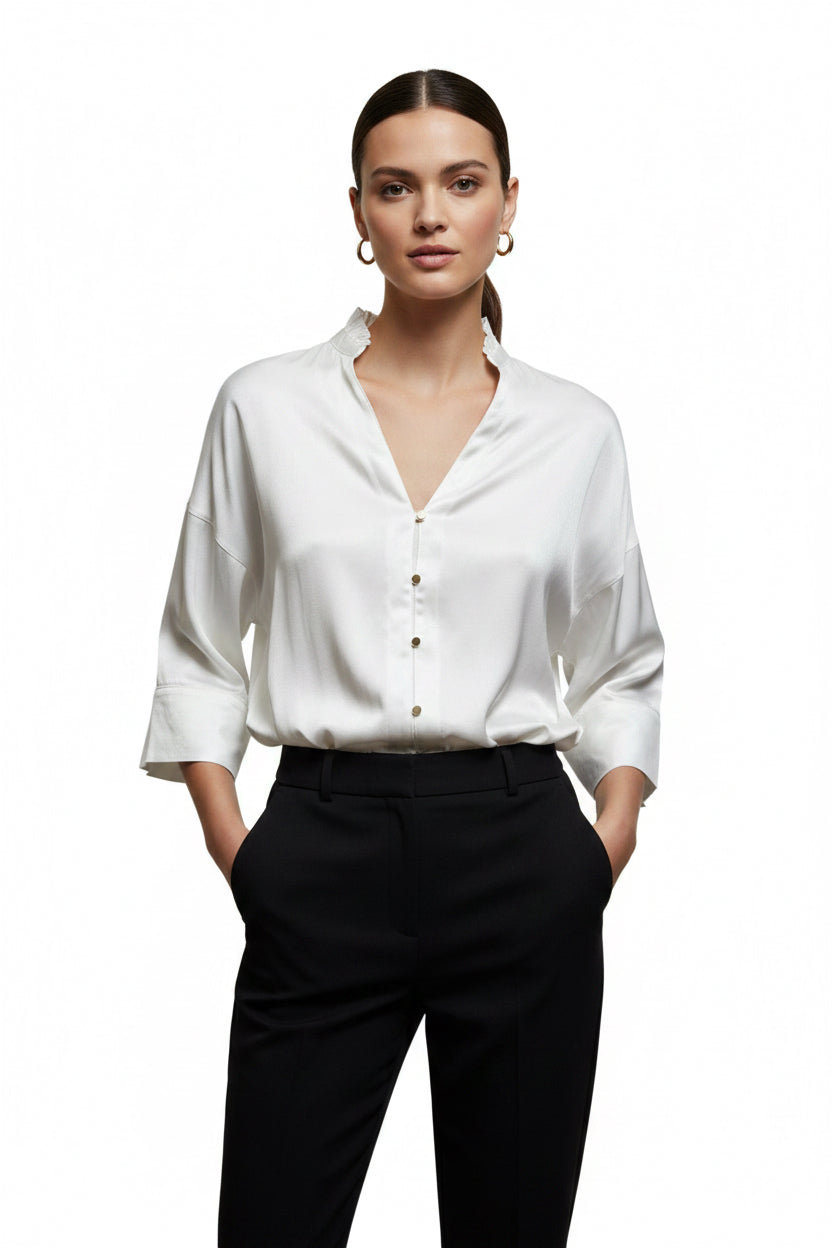 Ruffle V Neck Bun Down Top