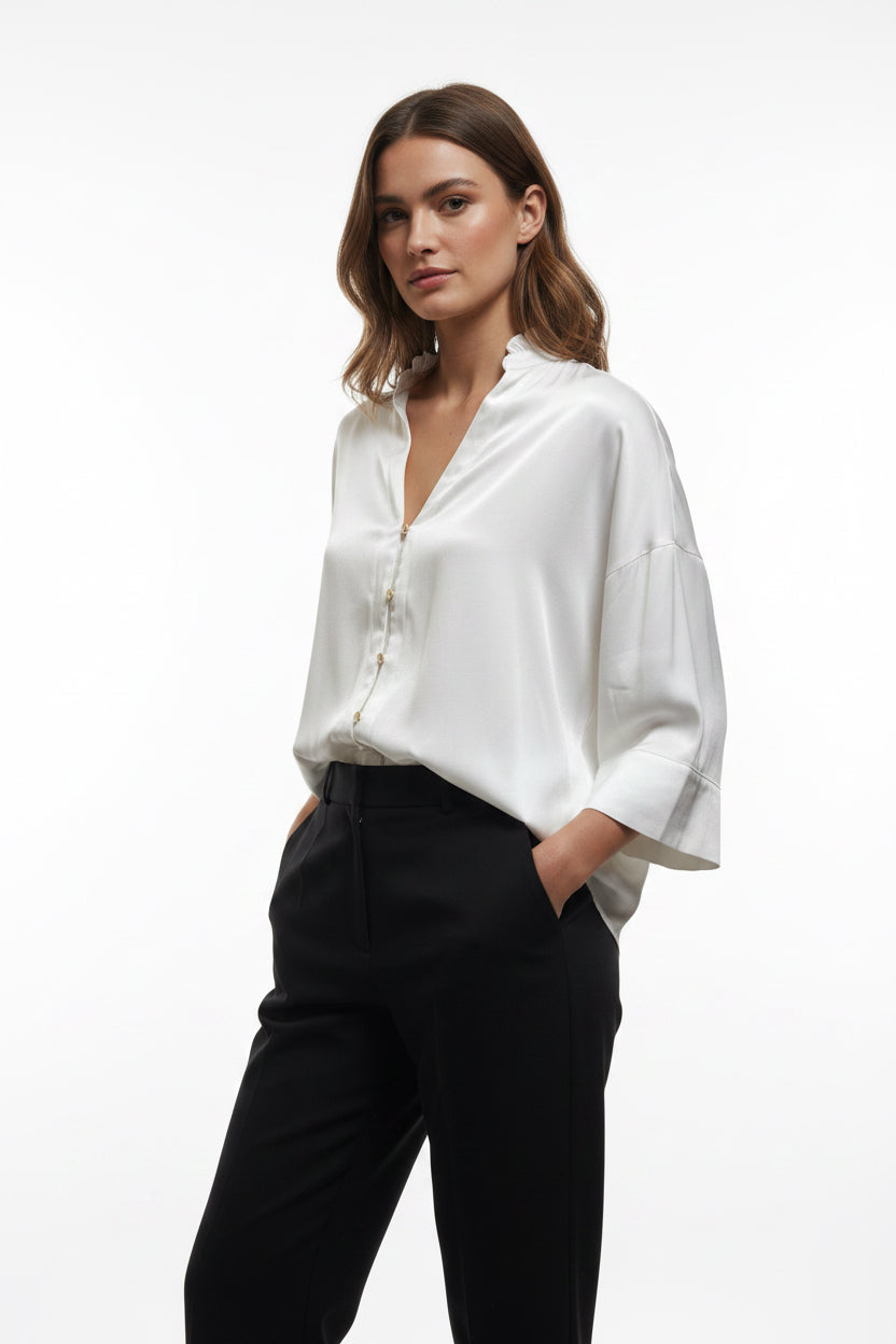 Ruffle V Neck Bun Down Top