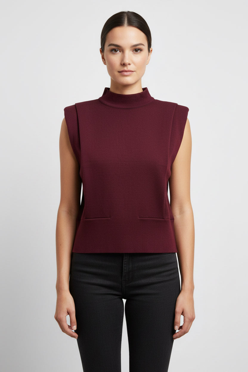 High Neck Slvless Solid Top