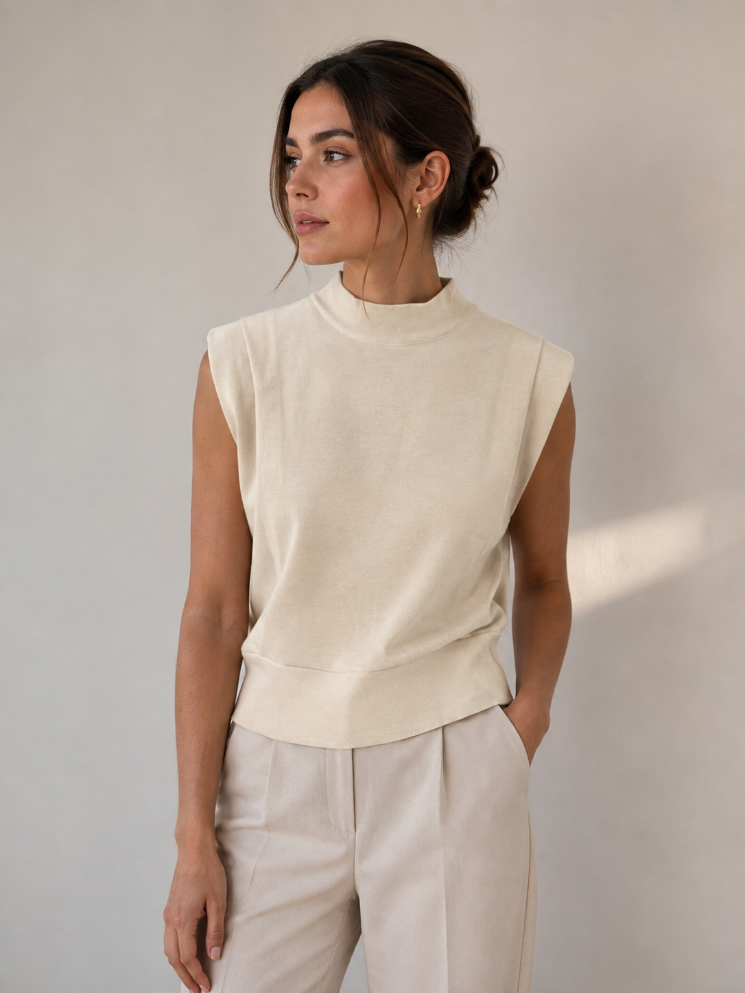High Neck Slvless Solid Top
