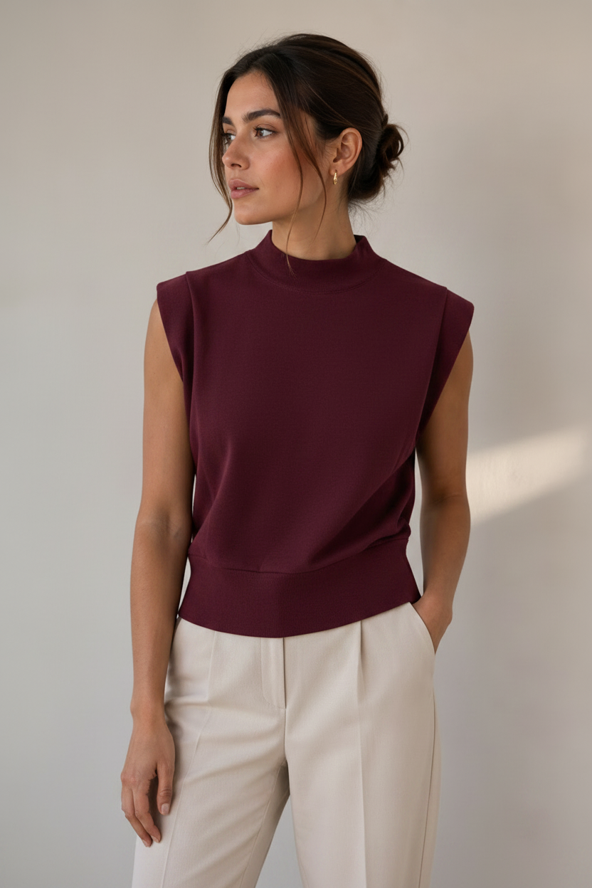 High Neck Slvless Solid Top