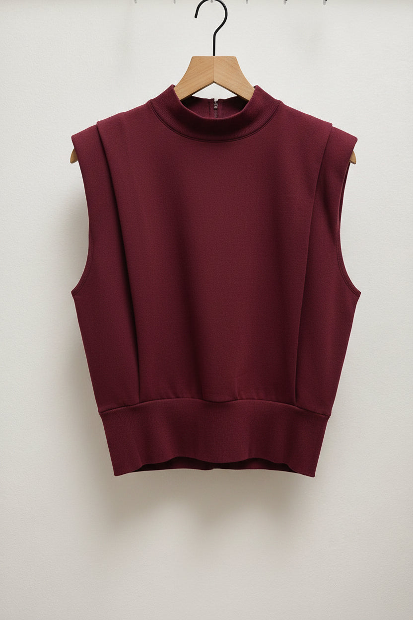 High Neck Slvless Solid Top