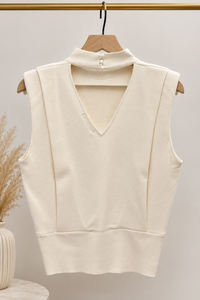 High Neck Slvless Solid Top