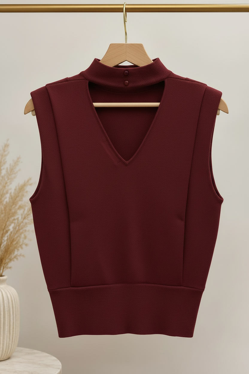 High Neck Slvless Solid Top