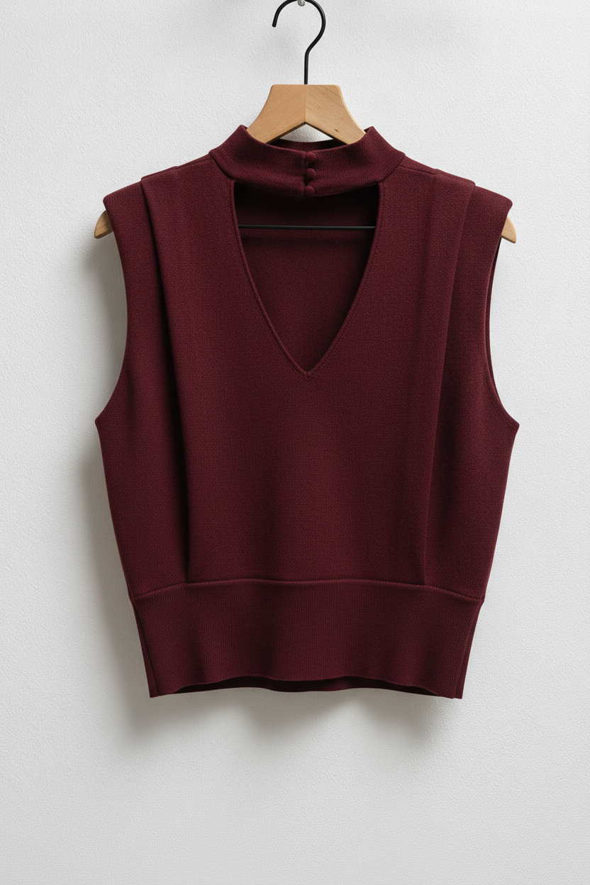 High Neck Slvless Solid Top