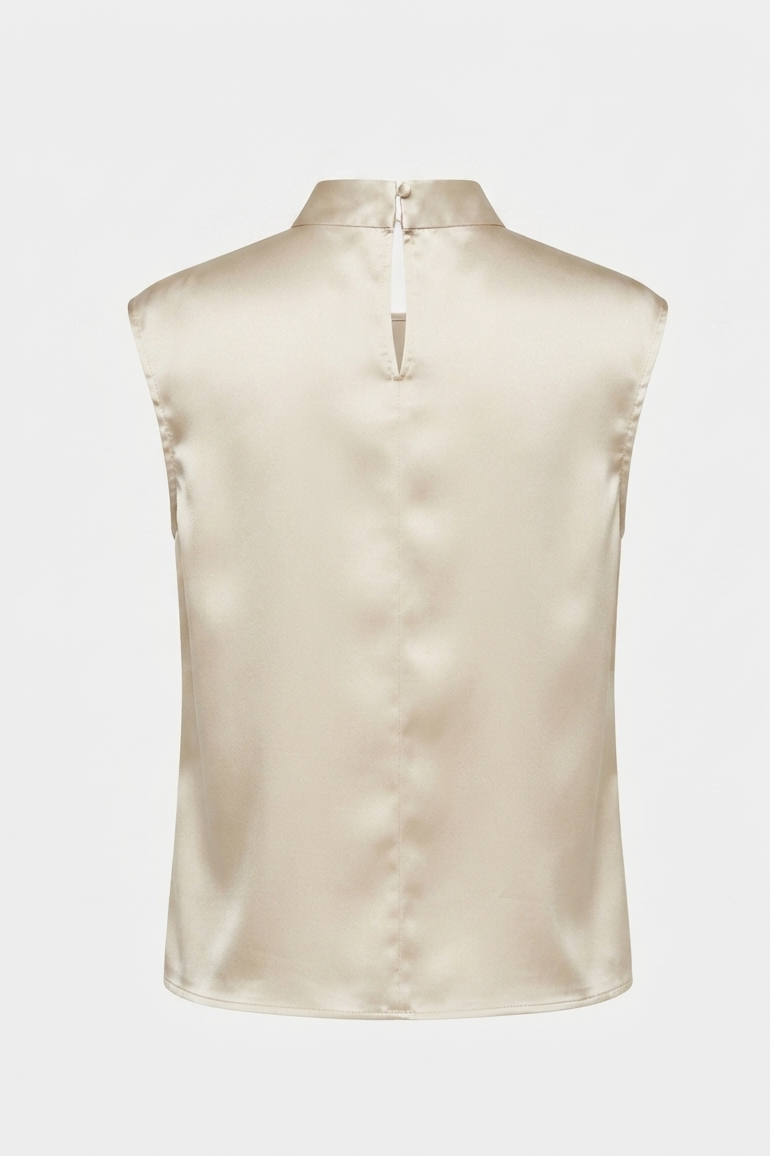 SleeveLess Cowlick Solid Satin Top