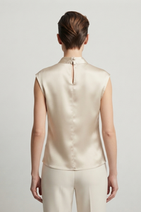 SleeveLess Cowlick Solid Satin Top
