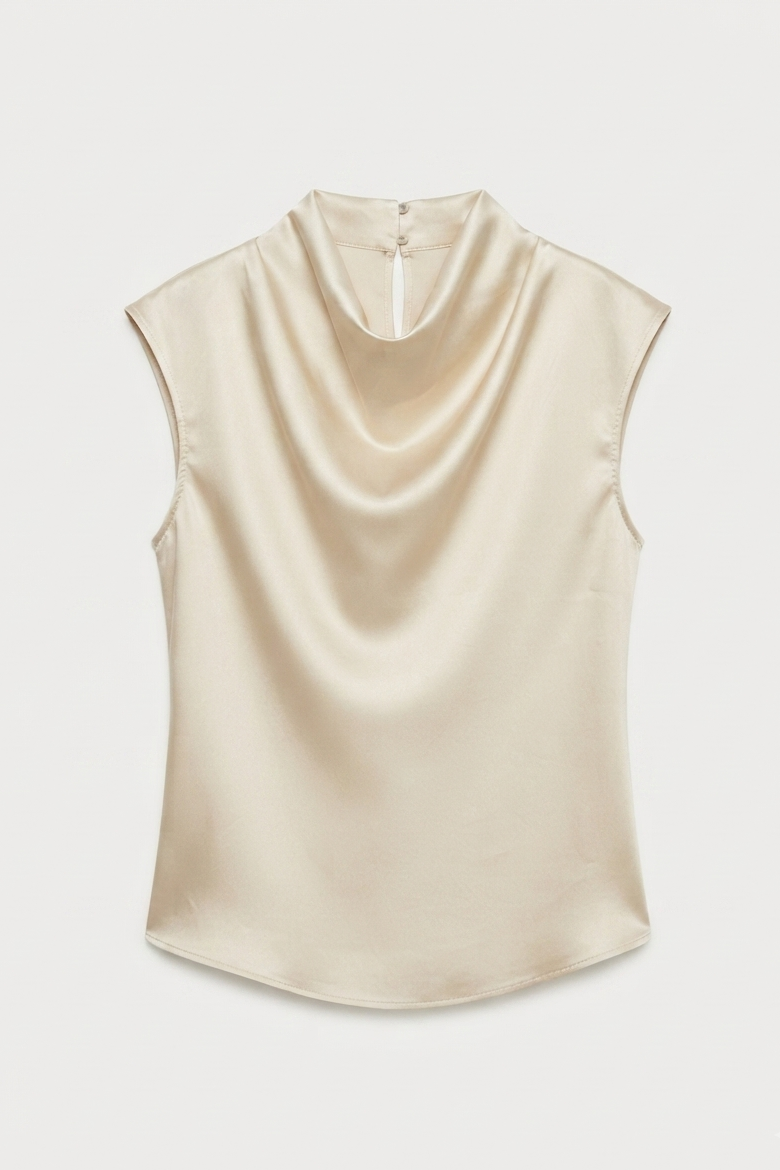 SleeveLess Cowlick Solid Satin Top