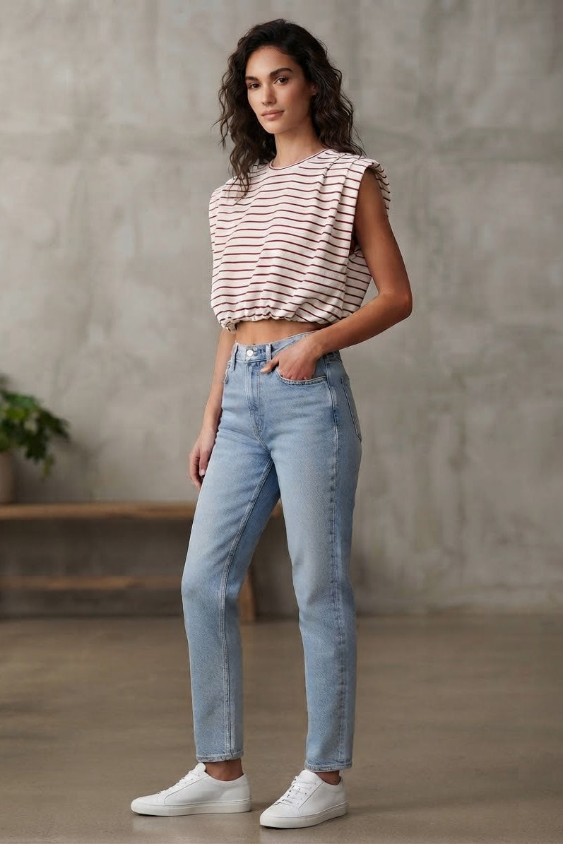 Shoulder Pad Stripe Bubble Top
