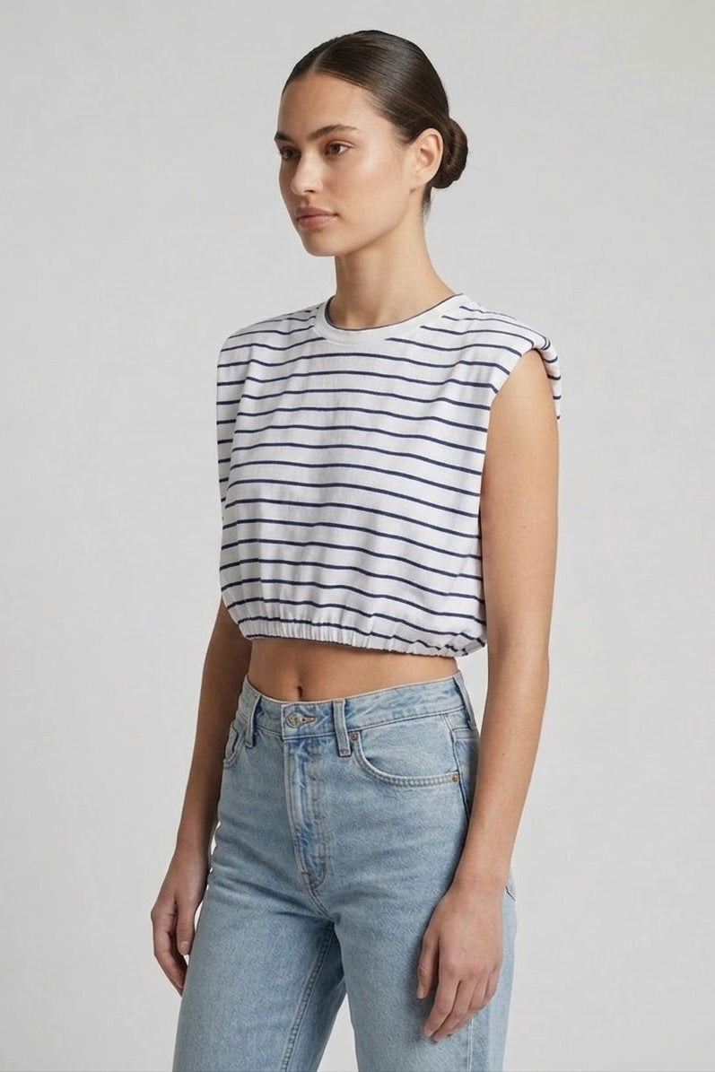 Shoulder Pad Stripe Bubble Top
