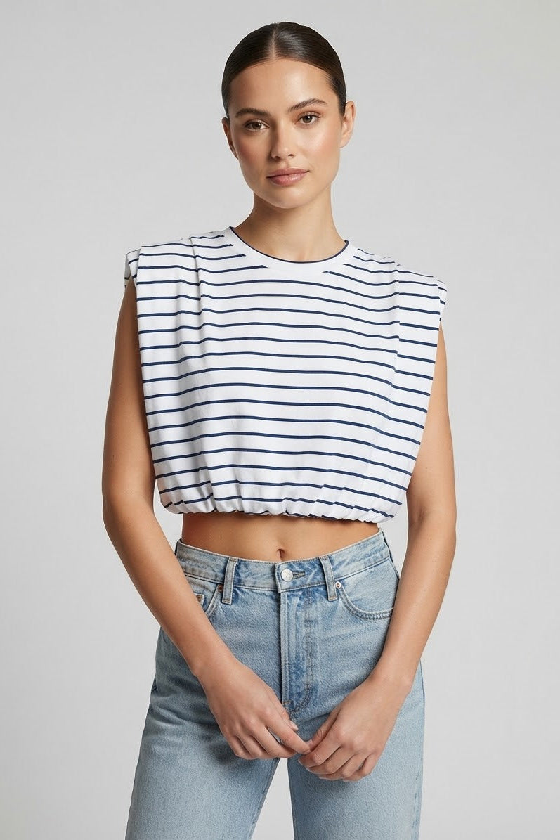 Shoulder Pad Stripe Bubble Top