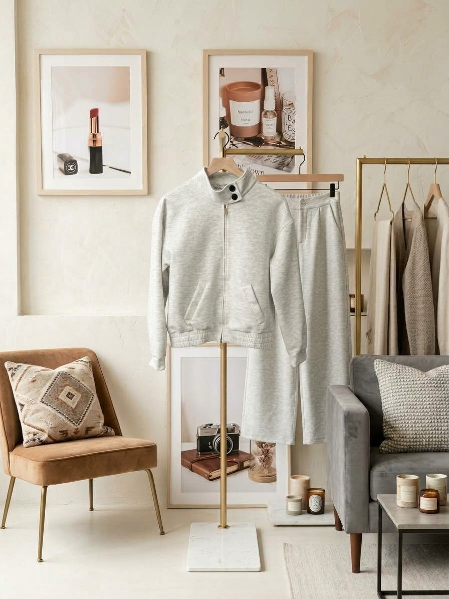 Casual Solid Jacket & Pants Set