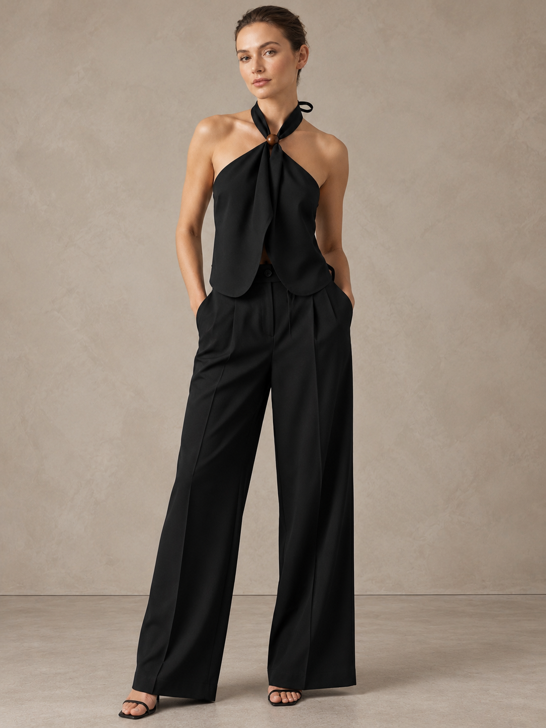 Linen Bead Set Top&Pants Set