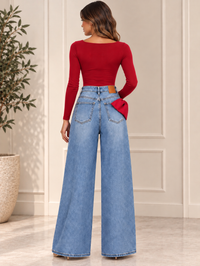 Ribbon Detail Denim Pants