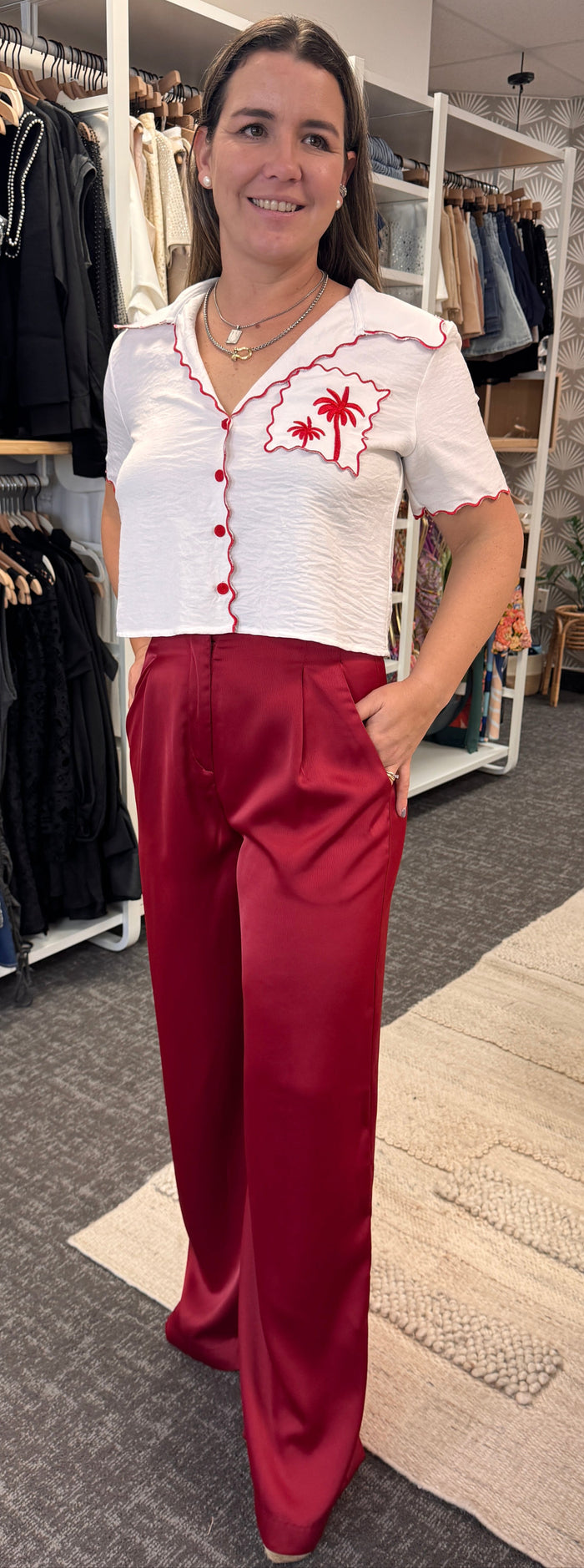 Red High Waist Pants