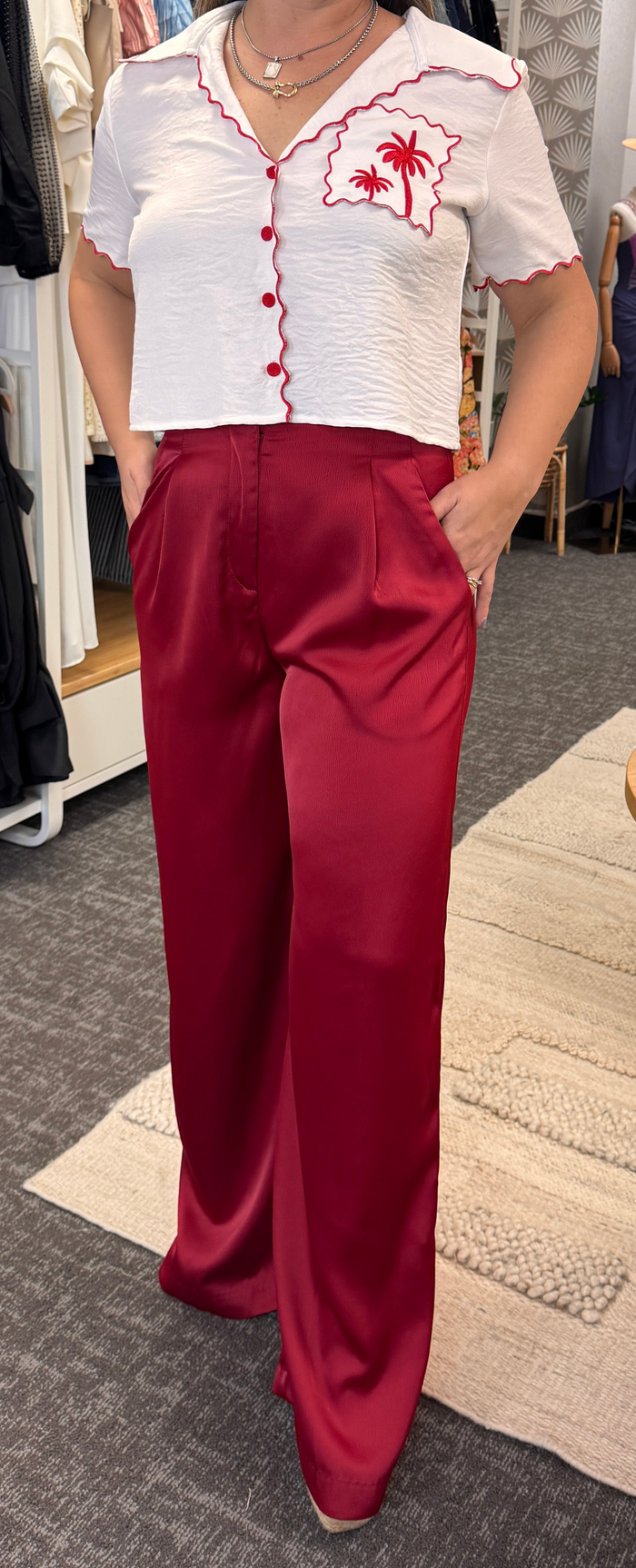 Red High Waist Pants