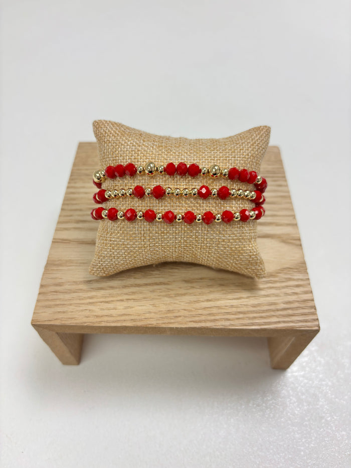 Adjustable Gold & Red Beads - 3 in 1 Bracelet