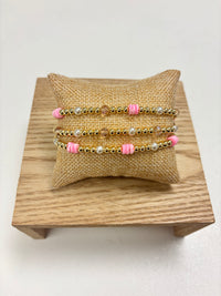 Adjustable Gold, Pink & Pearls Beads - 3 in 1 Bracelet