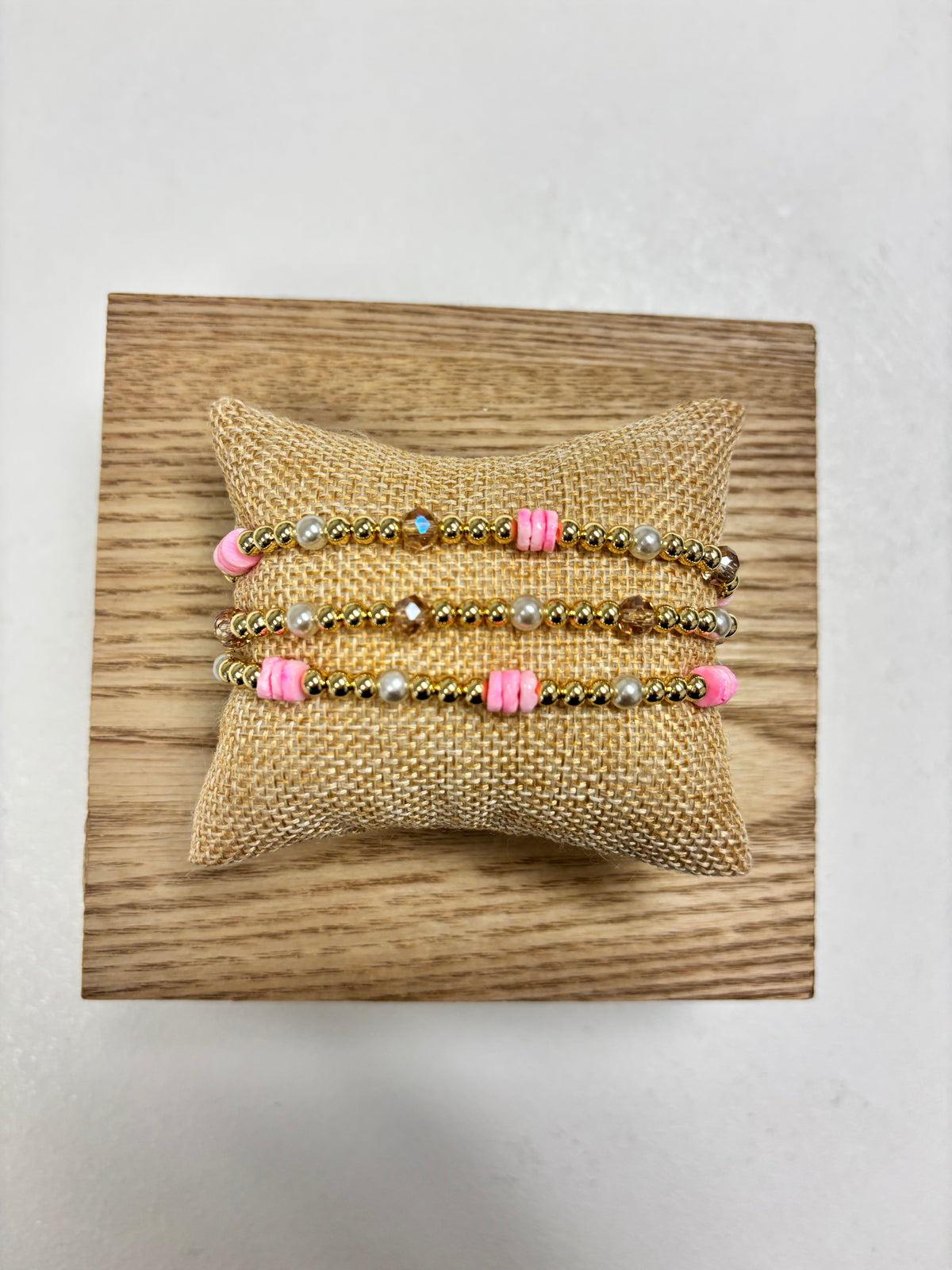 Adjustable Gold, Pink & Pearls Beads - 3 in 1 Bracelet