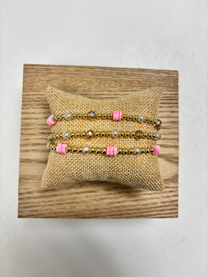 Adjustable Gold, Pink & Pearls Beads - 3 in 1 Bracelet