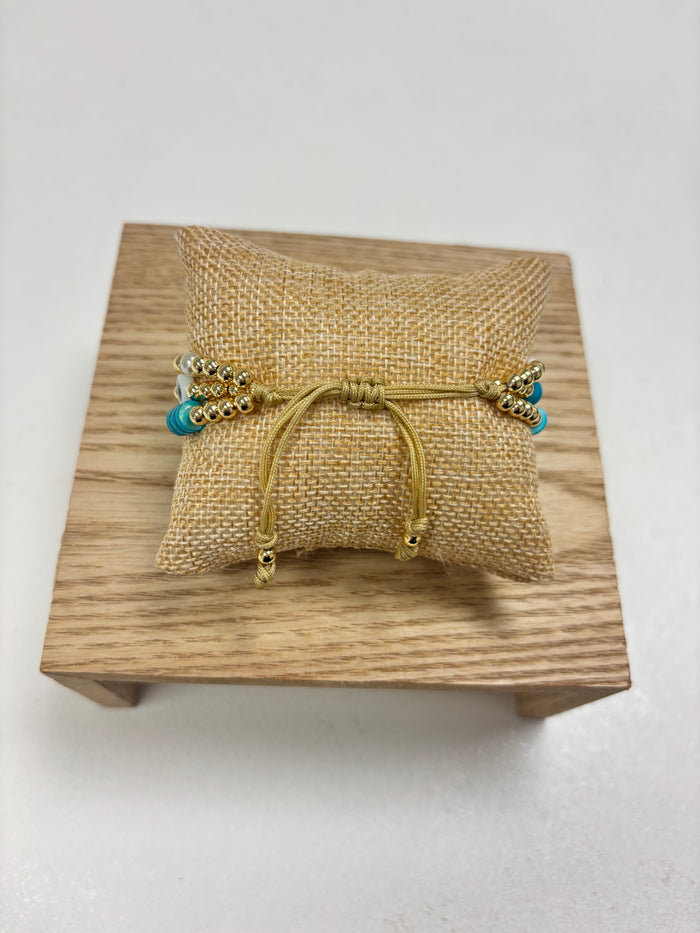 Adjustable Gold,Blue & Eye Beads - 3 in 1 Bracelet
