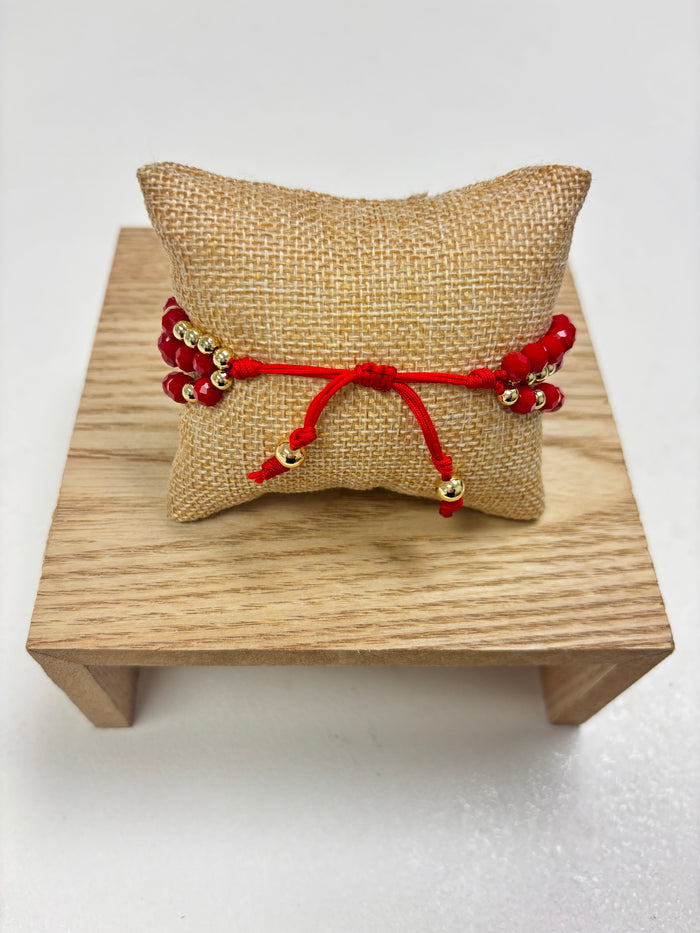 Adjustable Gold & Red Beads - 3 in 1 Bracelet