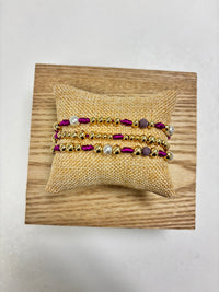 Adjustable Gold, Purple & Pearls Beads - 3 in 1 Bracelet