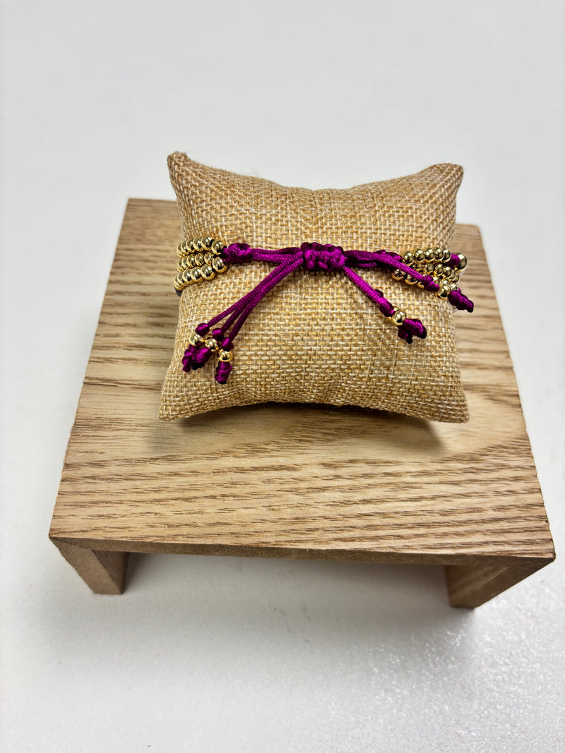 Adjustable Gold, Purple & Pearls Beads - 3 in 1 Bracelet