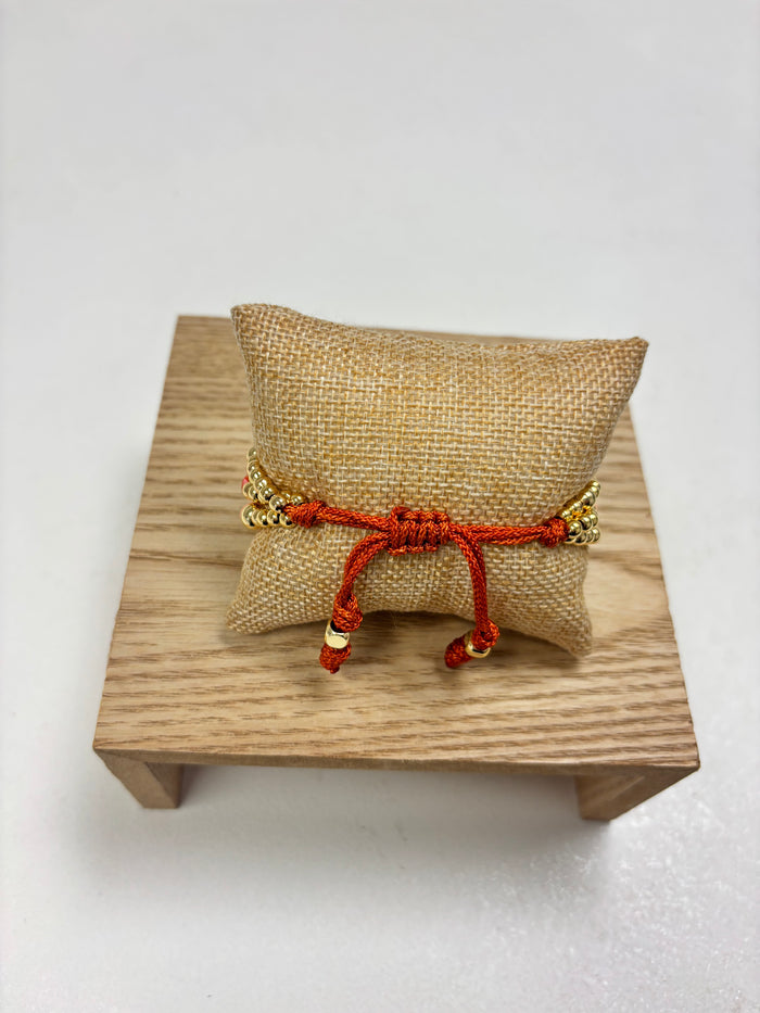 Adjustable Gold, Orange & Pearls Beads - 3 in 1 Bracelet