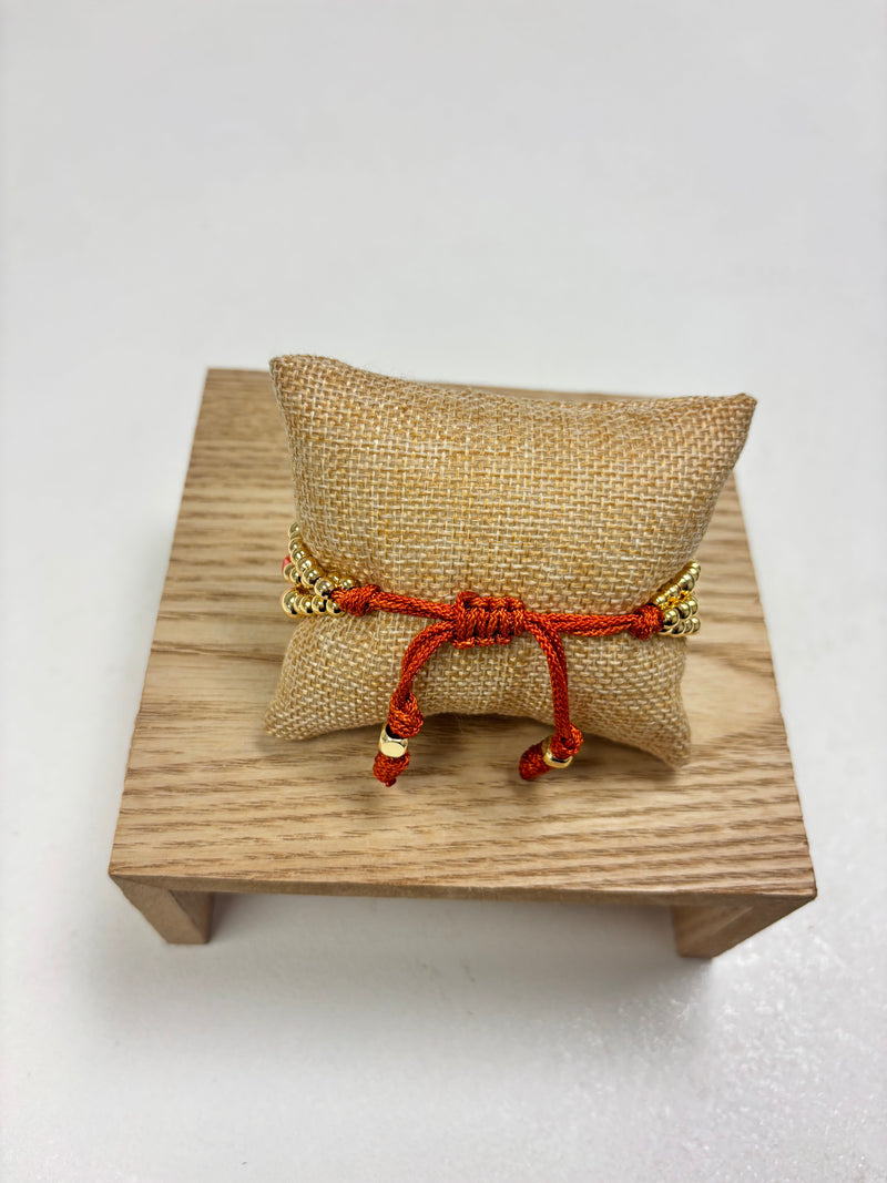 Adjustable Gold, Orange & Pearls Beads - 3 in 1 Bracelet