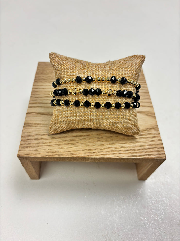 Adjustable Gold & Black Beads - 3 in 1 Bracelet