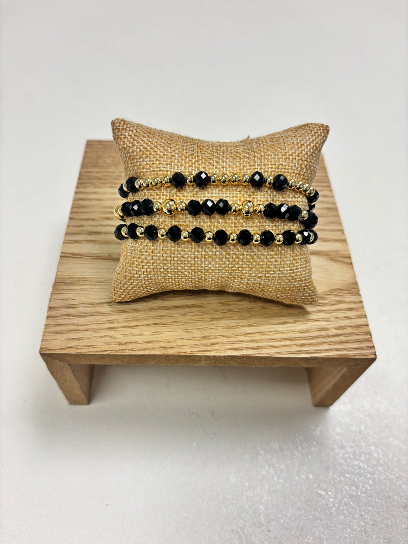 Adjustable Gold & Black Beads - 3 in 1 Bracelet