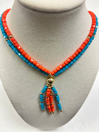 Blue Turquoise & Orange Beads Necklace