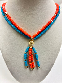 Blue Turquoise & Orange Beads Necklace