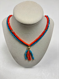 Blue Turquoise & Orange Beads Necklace