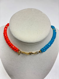 Blue Turquoise & Orange Beads Necklace