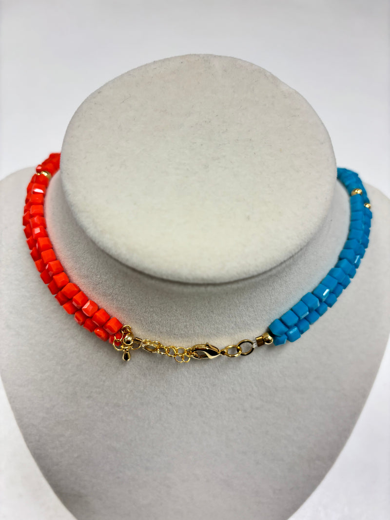 Blue Turquoise & Orange Beads Necklace