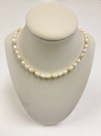 White Pearls Alternate W/Small Gold Beads Necklace