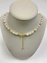 White Pearls Alternate W/Small Gold Beads Necklace