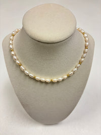 White Pearls Alternate W/Small Gold Beads Necklace