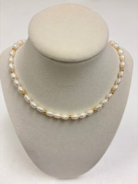 White Pearls Alternate W/Small Gold Beads Necklace
