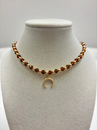 Brown Beads With Shiny Small Gold Charm Necklace