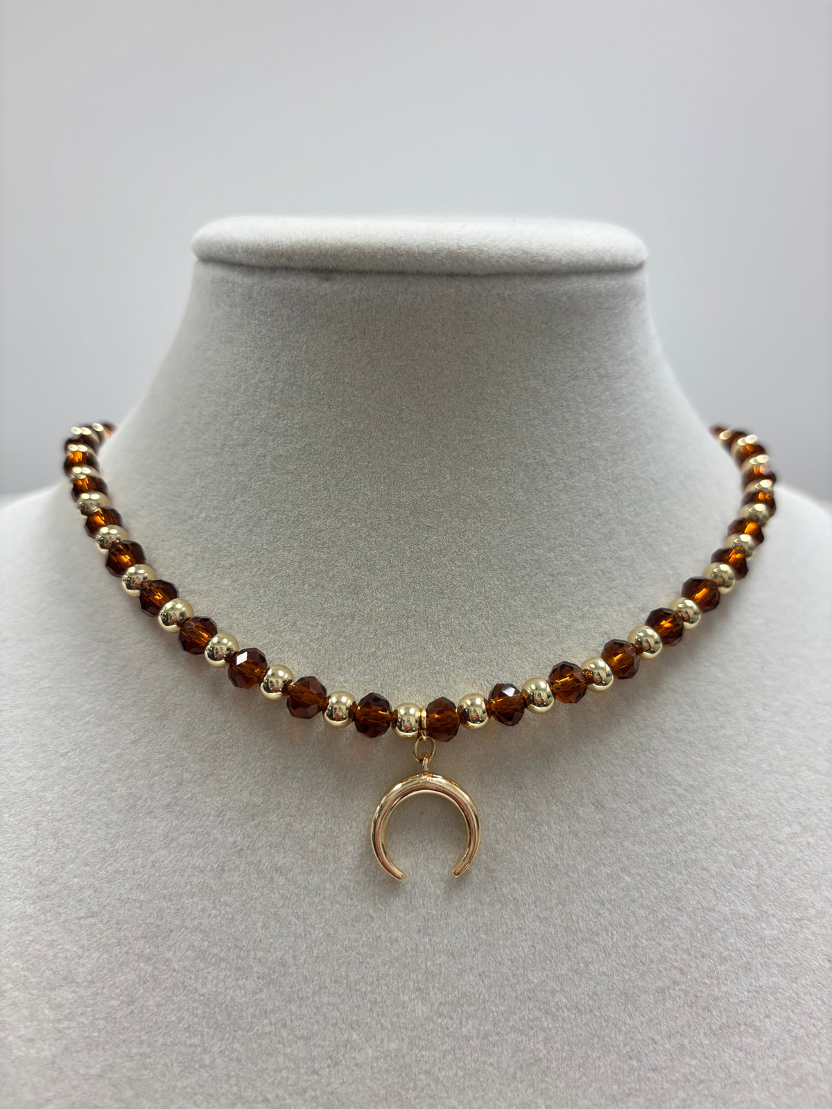 Brown Beads With Shiny Small Gold Charm Necklace