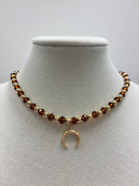 Brown Beads With Shiny Small Gold Charm Necklace
