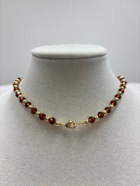 Brown Beads With Shiny Small Gold Charm Necklace