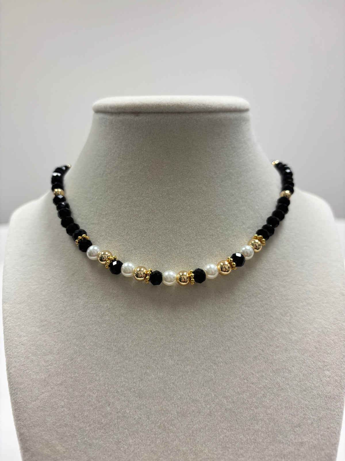 Black Beads with Shiny Small Gold Beads Necklace