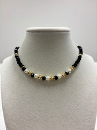 Black Beads with Shiny Small Gold Beads Necklace